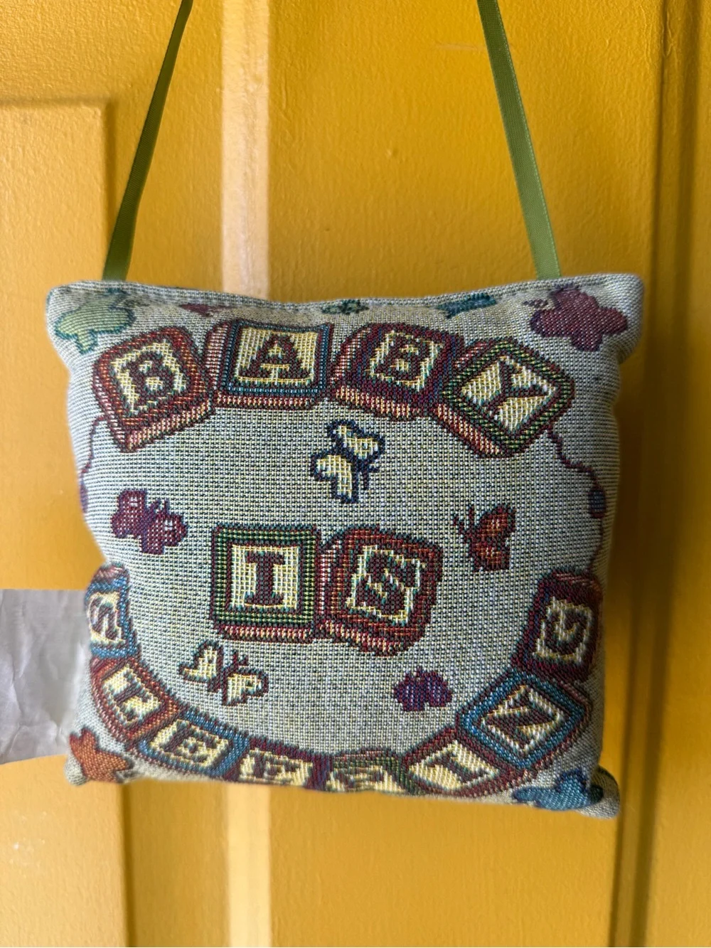 Handmade Yellow Bear Tapestry Wall Hanging Pillow by